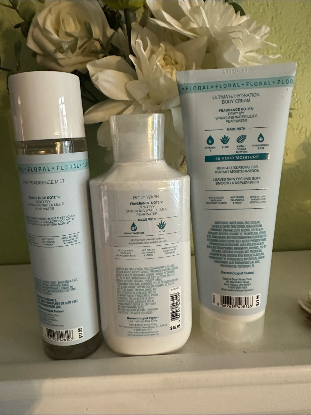 Bath & Body Works Dewy & Delicate Body Wash and Cream Set - White, Teal, Peach - Picture 3 of 4